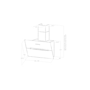 Elica Dunstabzugshaube WISE 60 BK Zeichnung Maße (Abluft) schwarz 50cm kopffrei mit LED-Beleuchtung, Glas-Front, Metallfilter,Touch-Control LED 4 Motorstufen (max. 691m³/h), sehr leise
