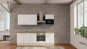 nobilia Appartementküche Korschenbroich 255 cm Alpinweiß matt Eiche Provence mit Elektrogeräten