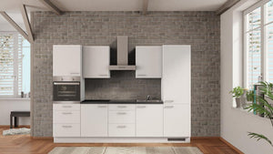 nobilia Büroküche Rodgau 300 cm Weiß matt Beton Schiefergrau mit Elektrogeräten