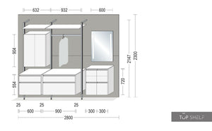 nobilia Garderobe Set Flurgarderobe 280 cm LUX 819 Seidengrau Hochglanz