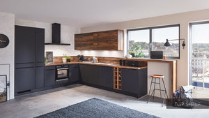 nobilia Winkelküche Easytouch 961 Lacklaminat Grafitschwarz ultramatt + 272 Balkeneiche 320+310 cm konfigurierbar mit E-Geräten