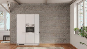 nobilia Küche Troisdorf 150 cm Alpinweiß matt Beton Schiefergrau mit Kühlschrank