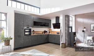 nobilia Winkelküche Eckküche Riva 839 Beton Terragrau Nachbildung 365 x 185 cm Küche konfigurierbar mit E-Geräten