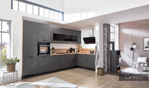 nobilia Winkelküche Eckküche Riva 839 Beton Terragrau Nachbildung 365 x 185 cm Küche konfigurierbar mit Elektrogeräten