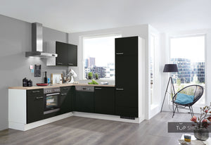 nobilia Winkelküche Eckküche Touch 340 Lacklaminat Schwarz supermatt 250x250 cm konfigurierbar mit E-Geräten ohne Highboard
