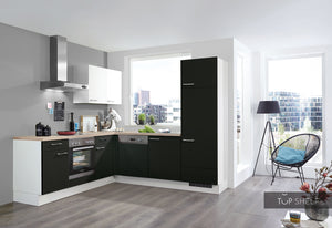 nobilia Winkelküche Eckküche Touch 340 Lacklaminat Schwarz supermatt 250x310 cm konfigurierbar mit E-Geräten ohne Highboard