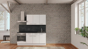 nobilia Pantryküche Ulm 195 cm Weiß matt Beton Schiefergrau mit Backofen