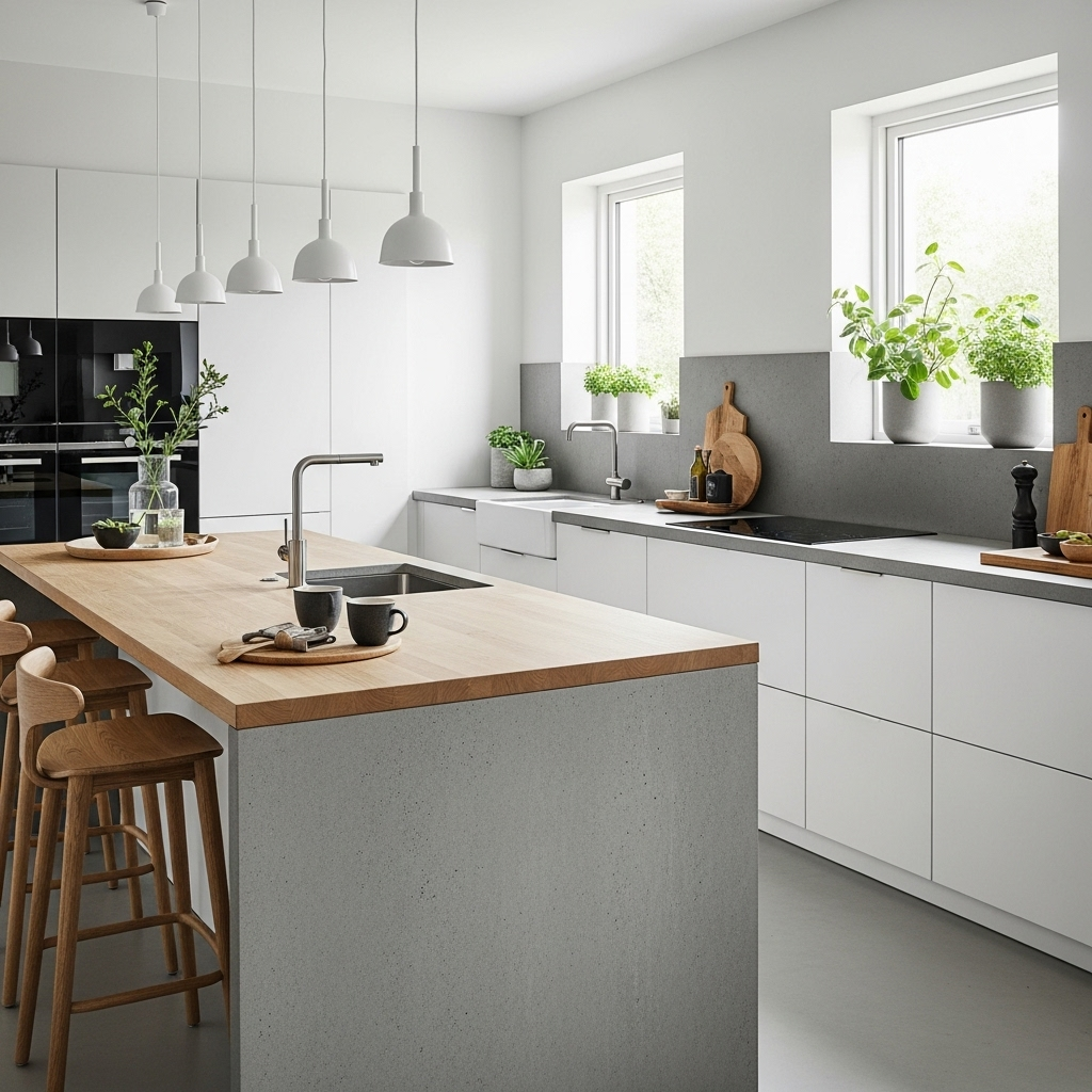 Holz und Beton in der Küche