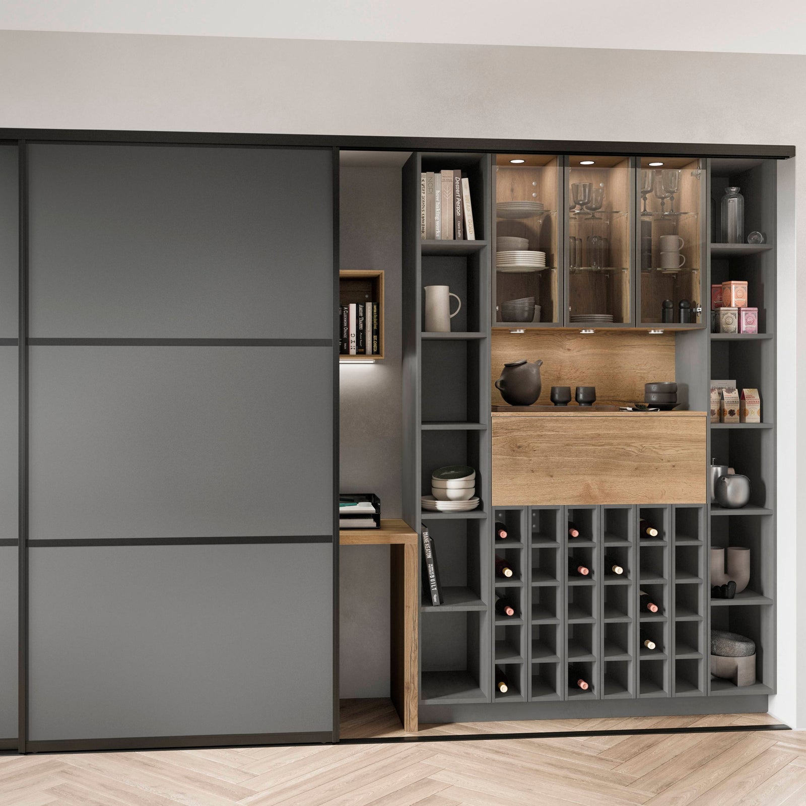 Schrank in schiefergrau mit Details