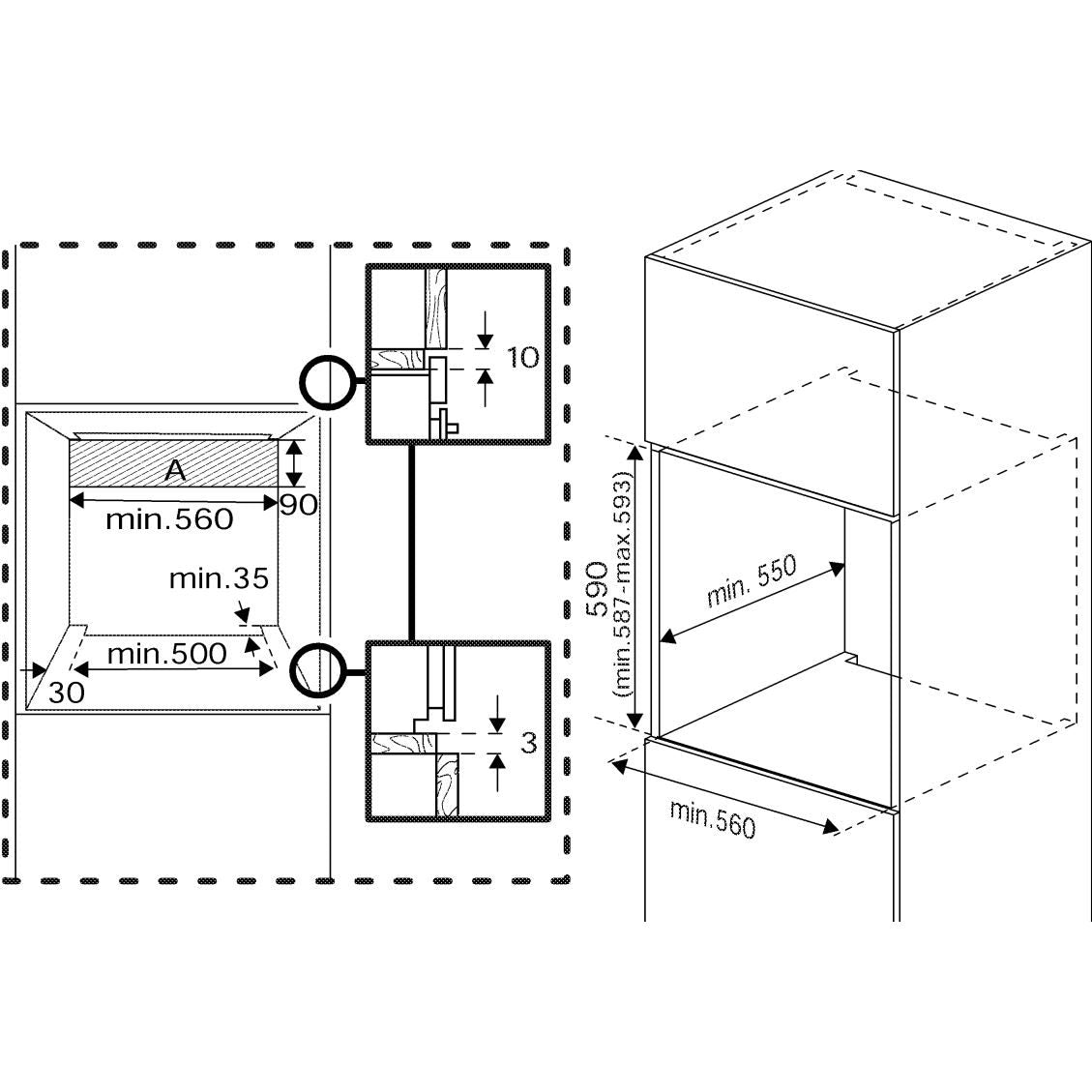 Beko BBIM174N0BE Einbau-Backofen, Sologerät, Schwarzglas, Hydrolyse Zeichnung