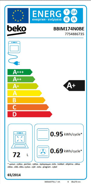 Beko BBIM174N0BE Einbau-Backofen, Energie Label