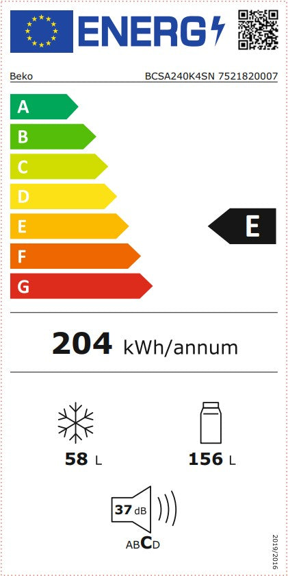 Beko BCSA240K4SN, Energielabel
