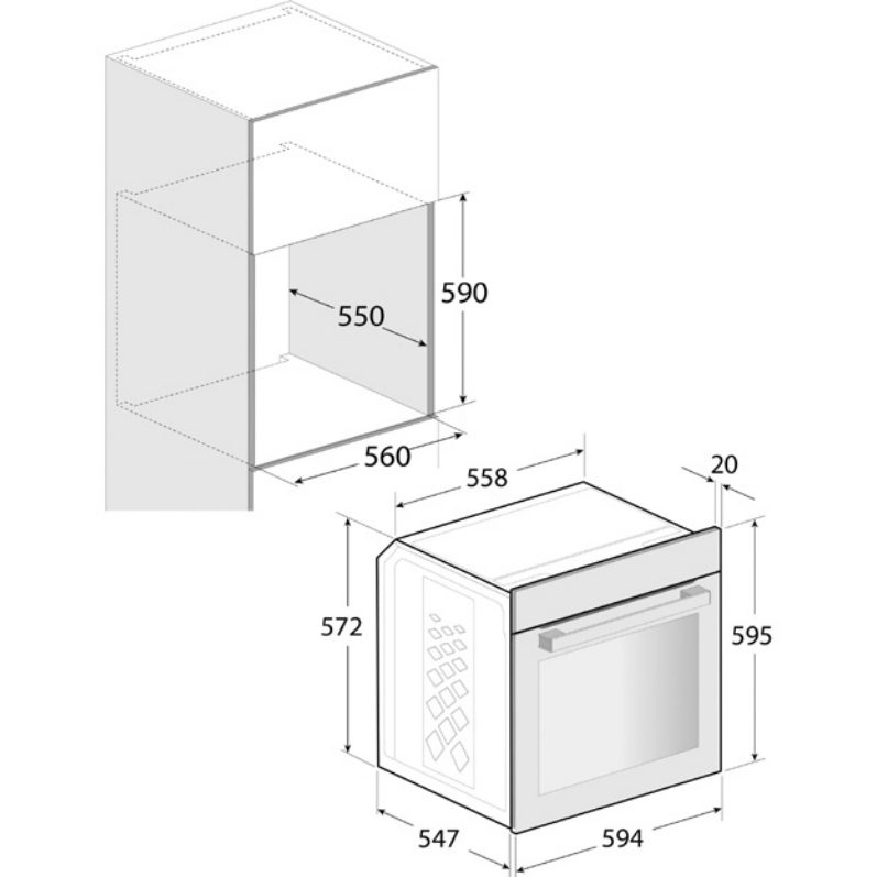 Beko Einbau-Backofen BBIE110N2X Hydrolyse Umluft Sologerät 66 Liter Zeichnung