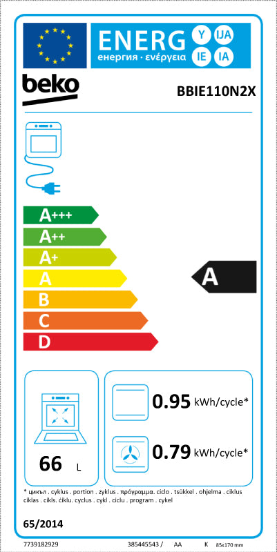 Beko Einbau-Backofen BBIE110N2X Hydrolyse Umluft Sologeraet 66 Liter Energielabel