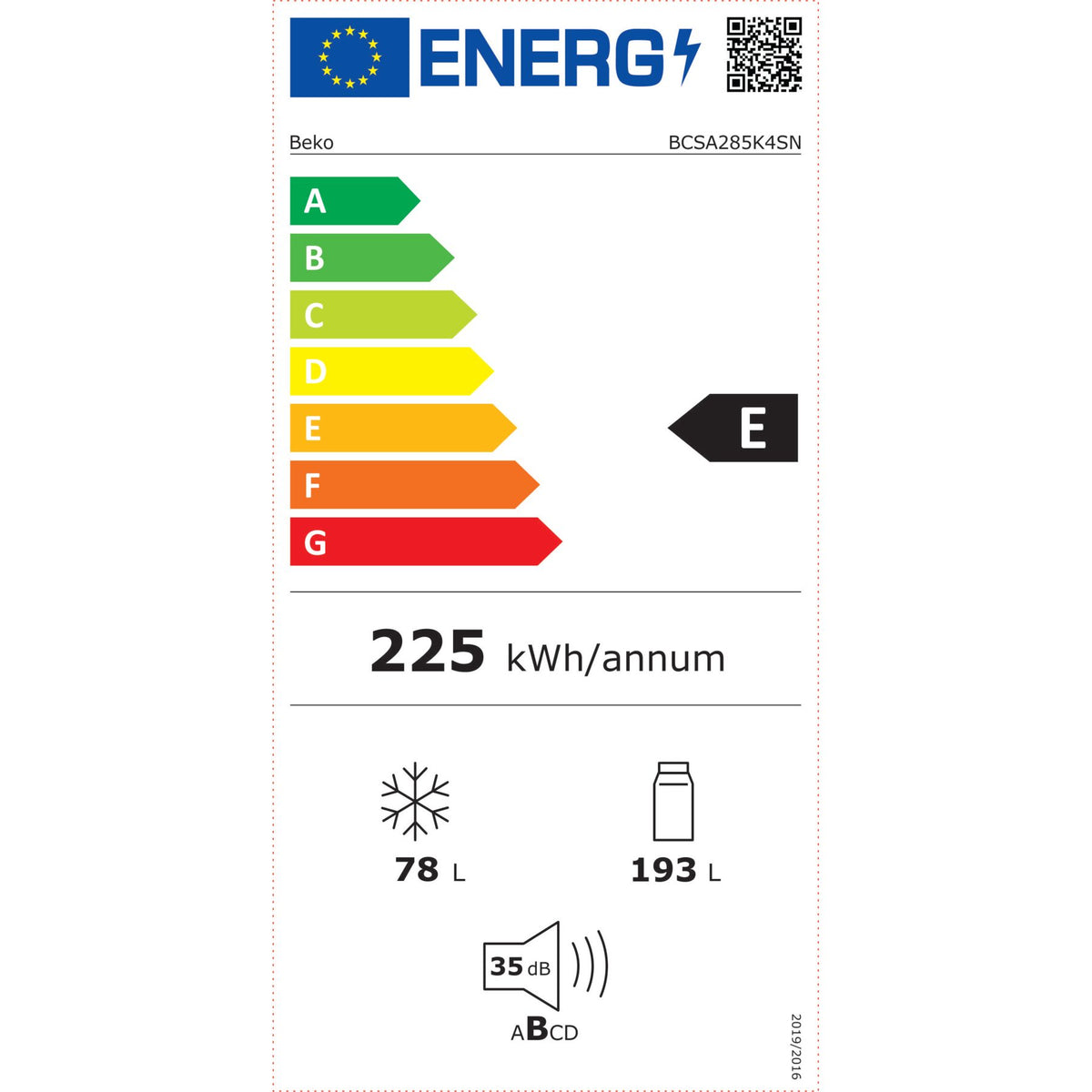 Beko Kühl-Gefrierkombination BCSA285K4SN Energielabel