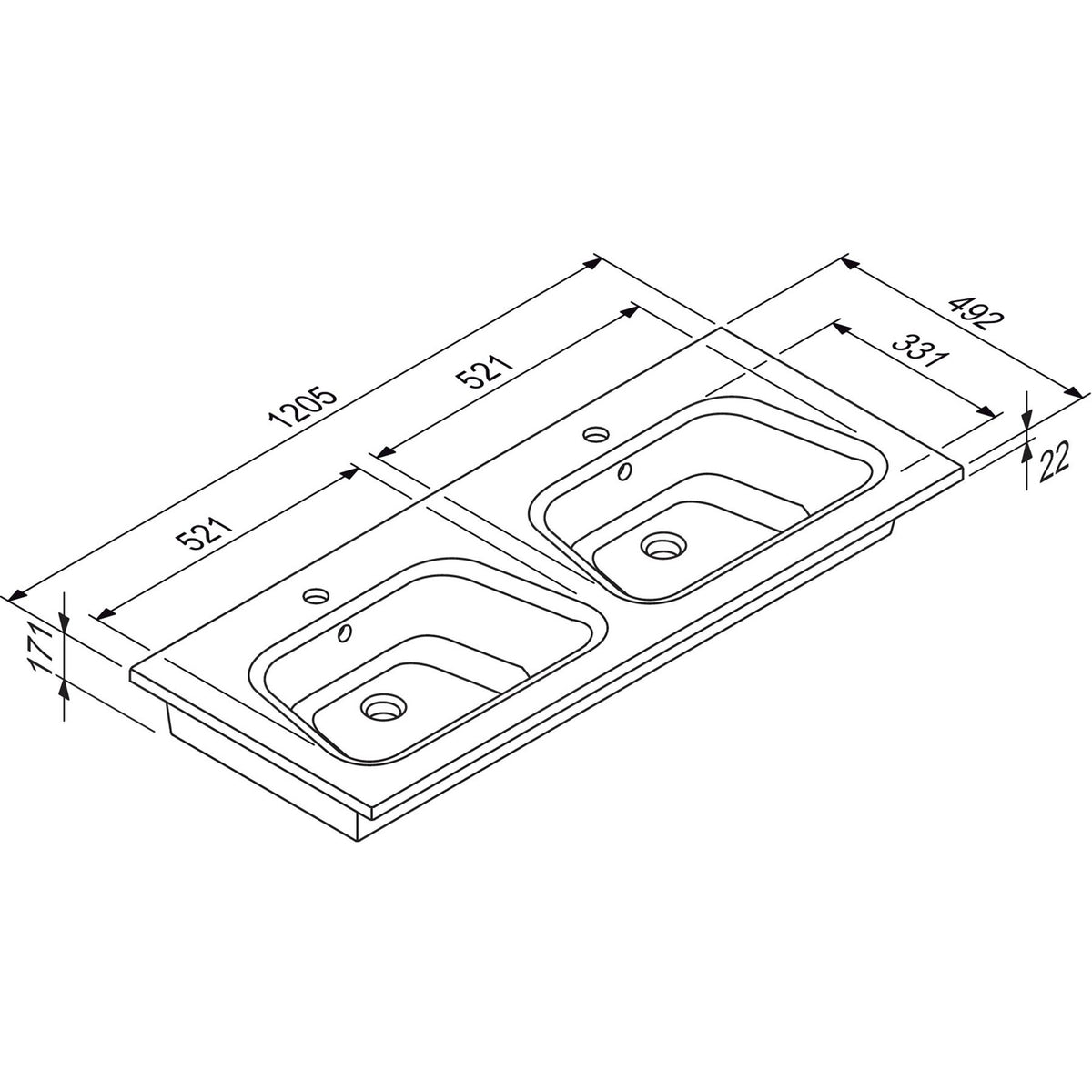 DISEGNO CERAMICA- Moebelwaschtisch LAVABO BLOB 1200 2 V mit 2 Becken- Keramik 87739 87739