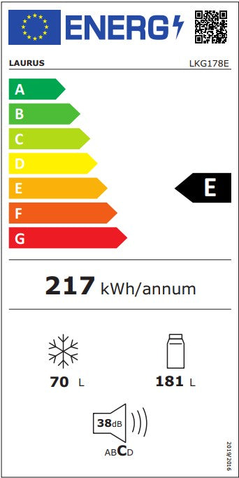 LAURUS LKG178E Einbau-Kühlschrank  Kühl-Gefrierkombination Energielabel