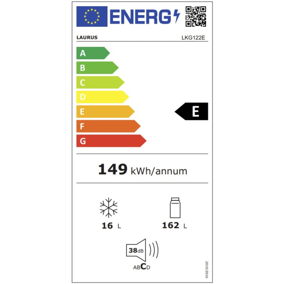LAURUS LKG122E Einbau-Kühlschrank  Kühl-Gefrierkombination 60 cm 123 cm Nische Energielabel