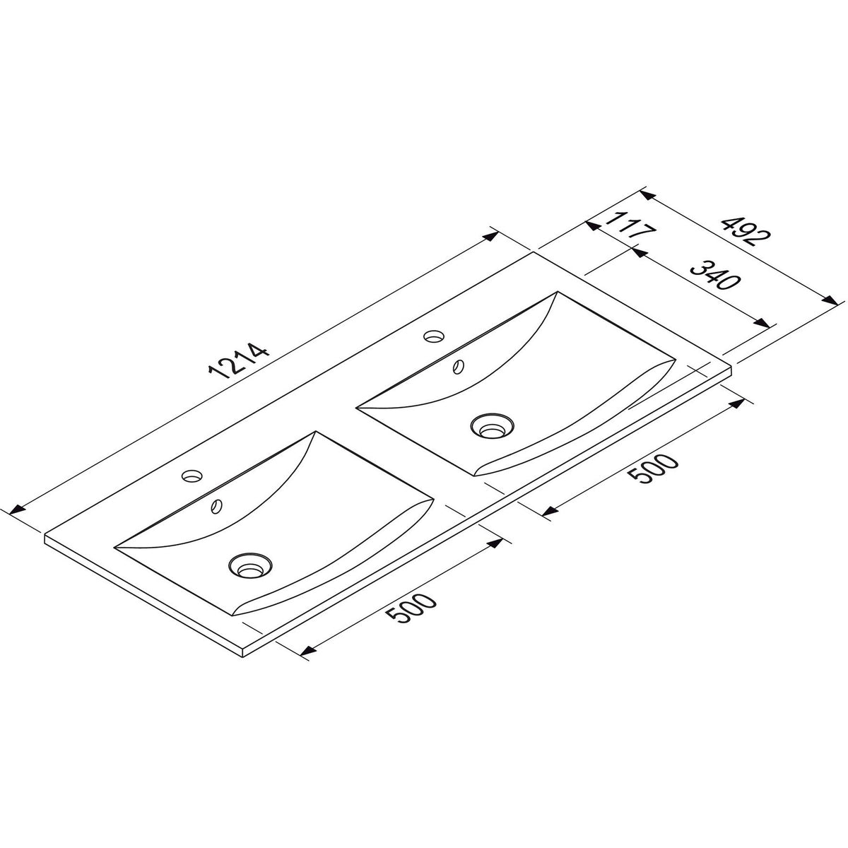 MARMITE- Moebelwaschtisch MEGX 1200D mit 2 Becken- Mineral Composite Weiss Hochglanz 87722 87722