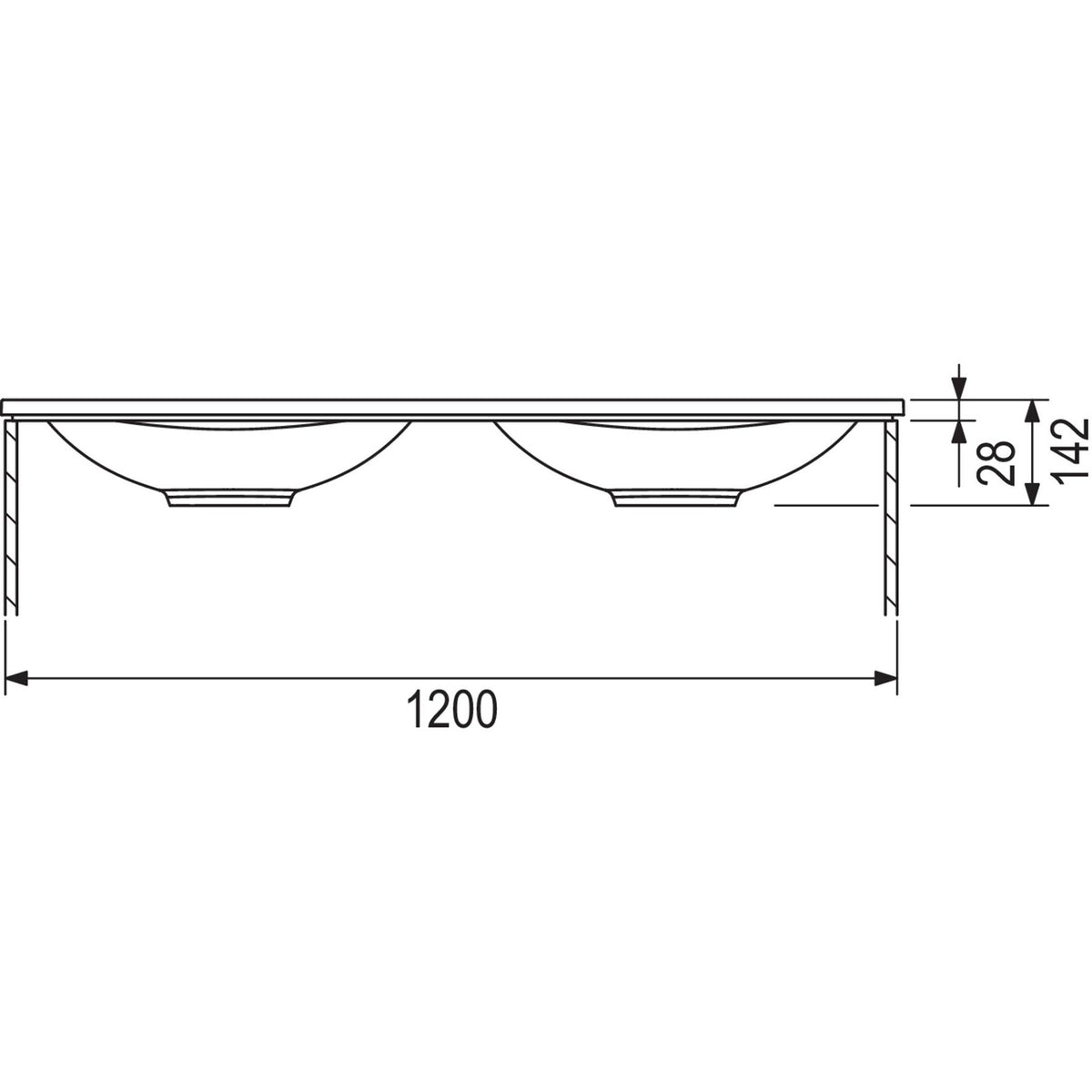 MARMITE- Moebelwaschtisch MEGX 1200D mit 2 Becken- Mineral Composite Weiss Hochglanz 87722 87722