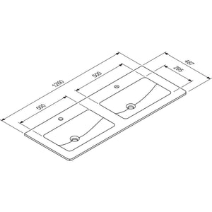 MARMITE- Moebelwaschtisch NobX 1260 D mit 2 Becken- Mineral Composite- ohne Ueberlauf Weiss 87744 87744
