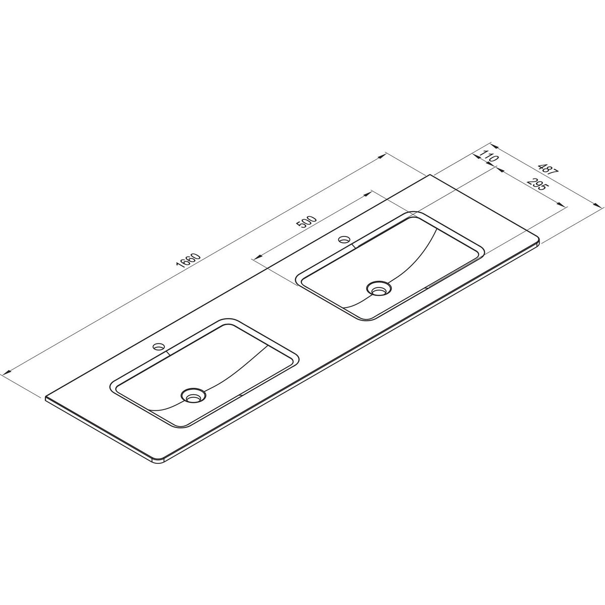 MARMITE- Moebelwaschtisch NobX 1660 D mit 2 Becken- Mineral Composite- ohne Ueberlauf Weiss 87745 87745