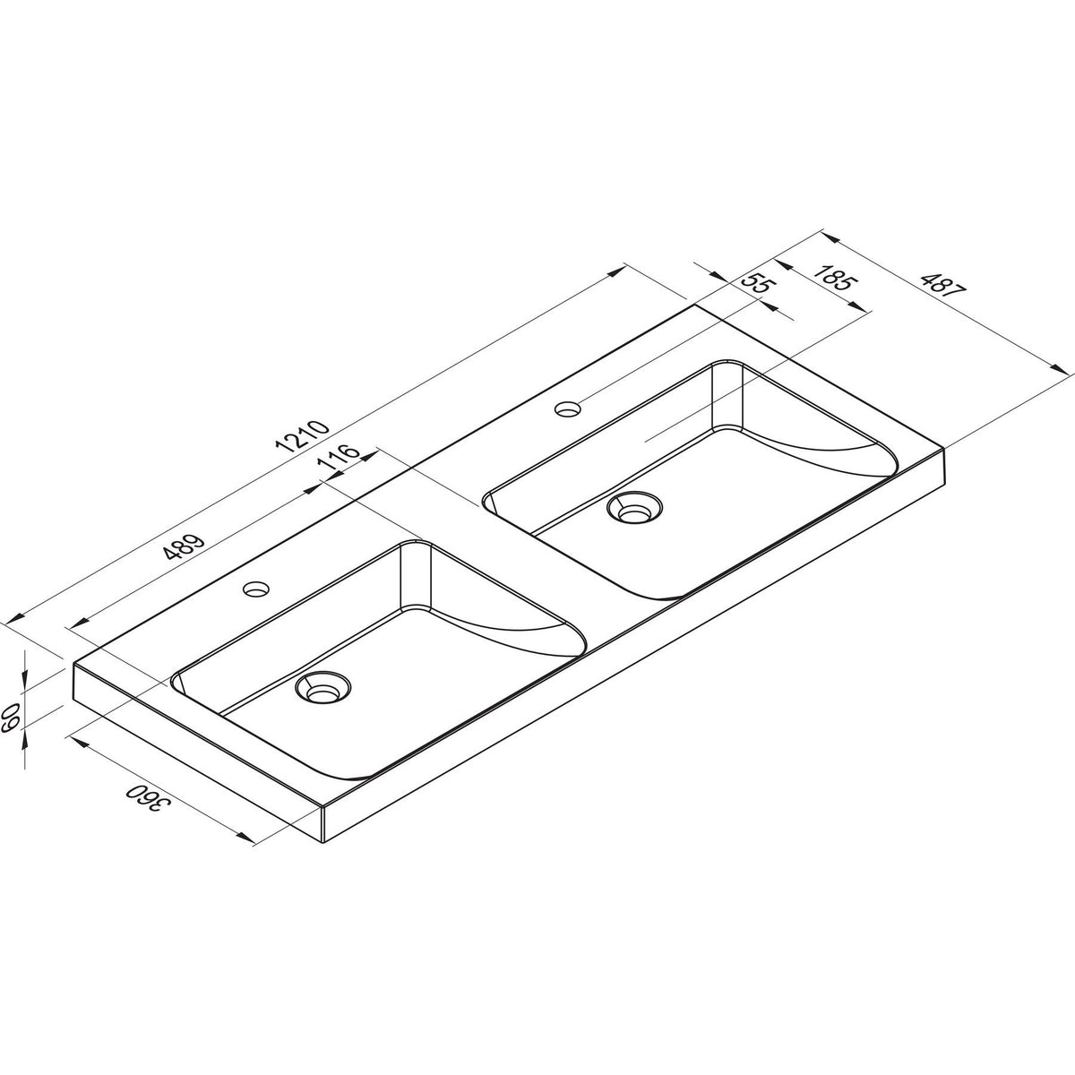 MARMITE- Moebelwaschtisch RonX 1200D mit 2 Becken- Mineral Composite- ohne Ueberlauf Weiss 87770 87770
