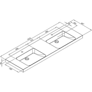 MARMITE- Moebelwaschtisch RonX 1600D mit 2 Becken- Mineral Composite- ohne Ueberlauf Weiss 87771 87771