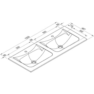 ELLECI: Möbelwaschtisch VIVO 122 mit 2 Becken, Duratek®, ohne Überlauf, Schwarz matt 87781 120,5 cm