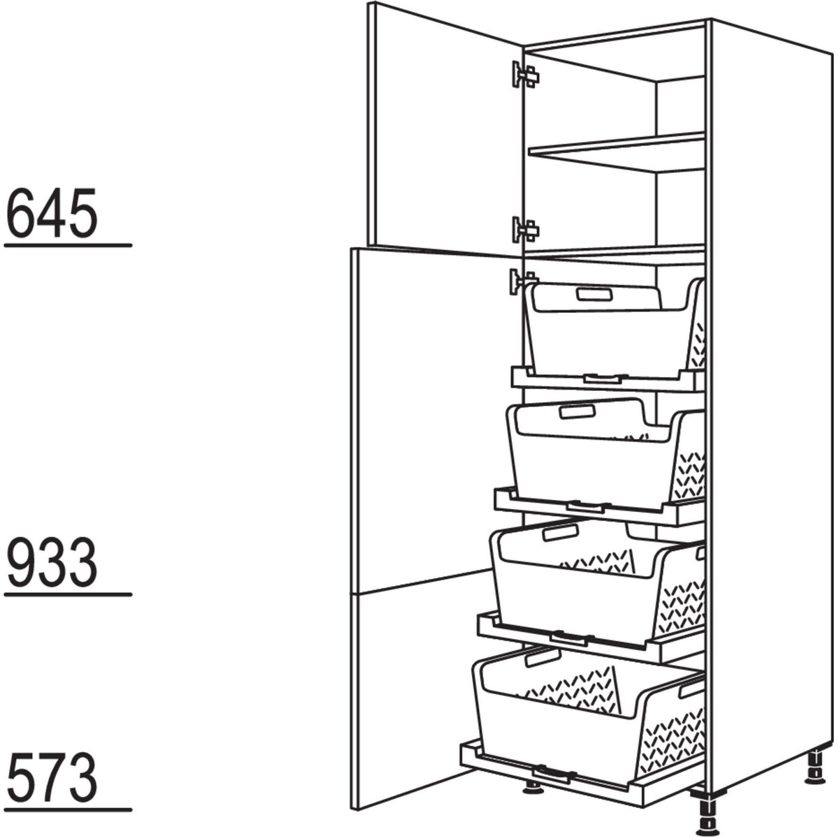 Nobilia Hochschrank mit Waeschekorb-Tablar Laundry-Area HWTAB60-3 43061