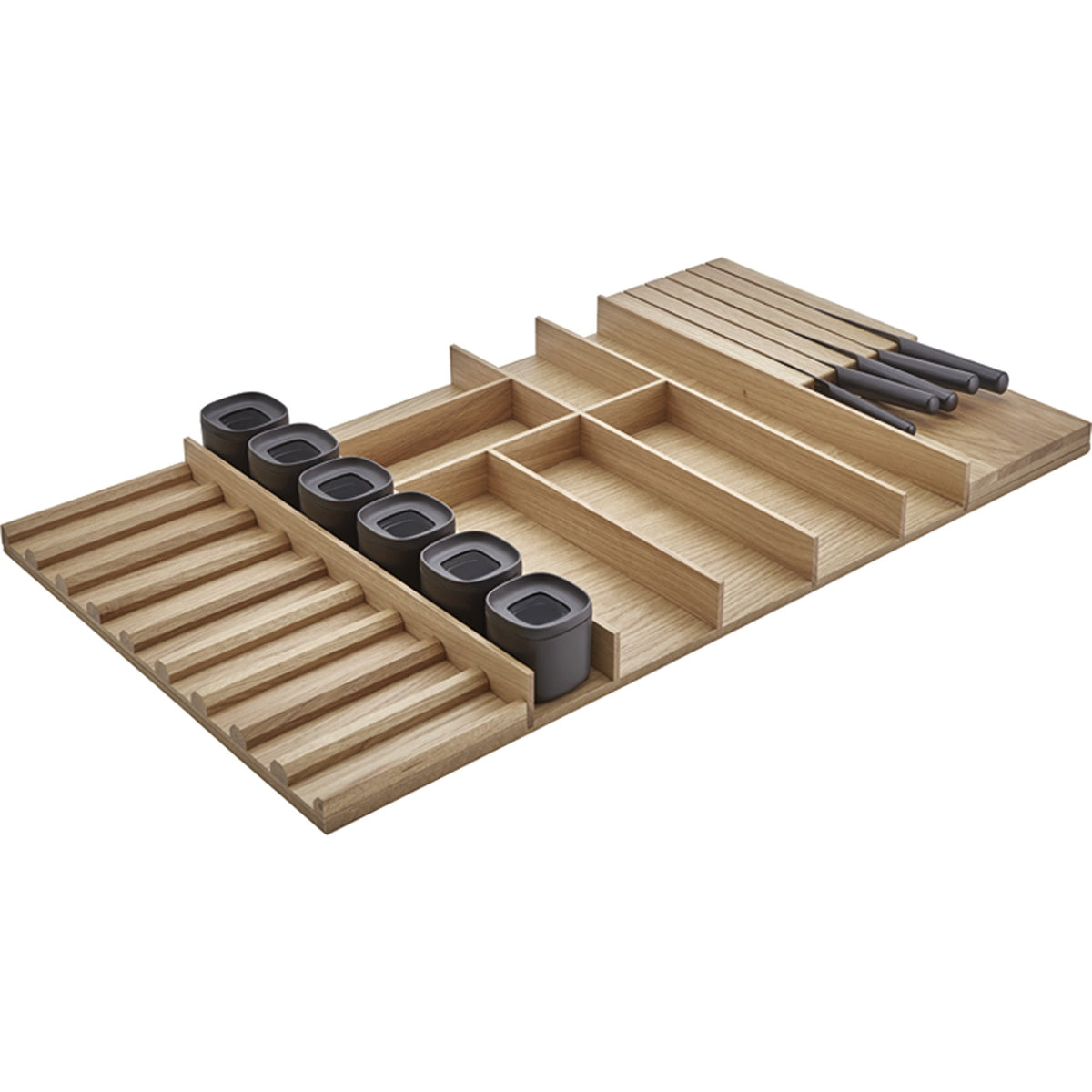 nobilia Holz-Besteckeinsatz Eiche mit Messerblock- Vorratsdosen und Einsatz fuer BE-MVGS120E 10102