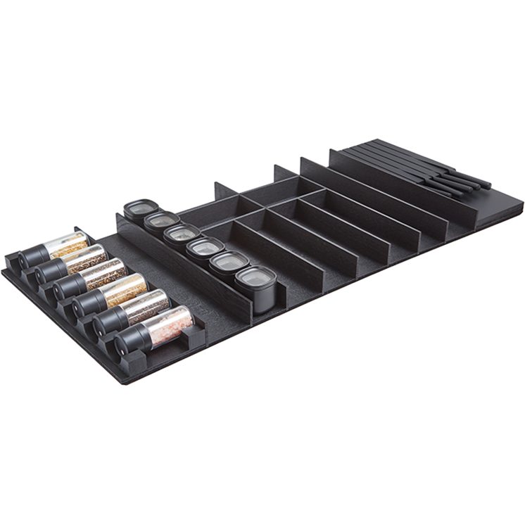 Nobilia Holz-Besteckeinsatz Esche schwarz mit Messerblock- Vorratsdosen und Einsatz fuer BE-MVGS80N 39431