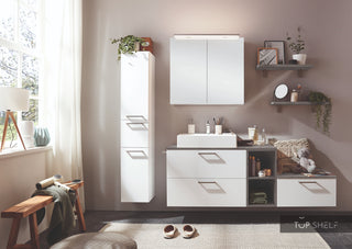nobilia bathroom furniture set "Bad Pyrmont" 200 cm bathroom cabinets mirror cabinet countertop washbasin - 354 Concrete Slate Gray / no / with Wall Shelf/s