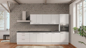 nobilia Blockküche Hof 360 cm weiß Beton Schiefergrau ohne Elektrogeräte