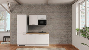 nobilia Büroküche Offenbach 210 cm Alpinweiß matt Eiche Provence mit Kühlschrank & Geschirspüler