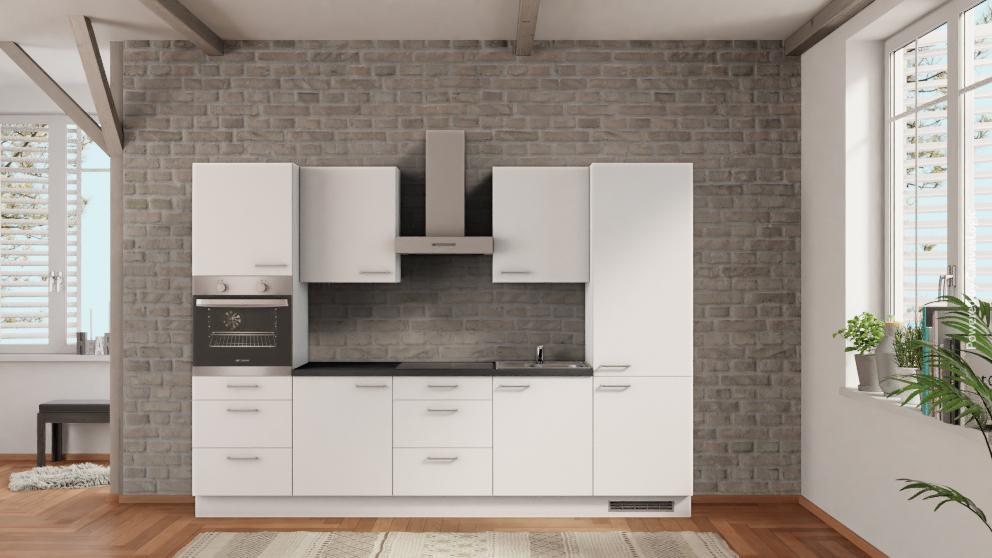 nobilia Büroküche Rodgau 300 cm Weiß matt Beton Schiefergrau mit Elektrogeräten