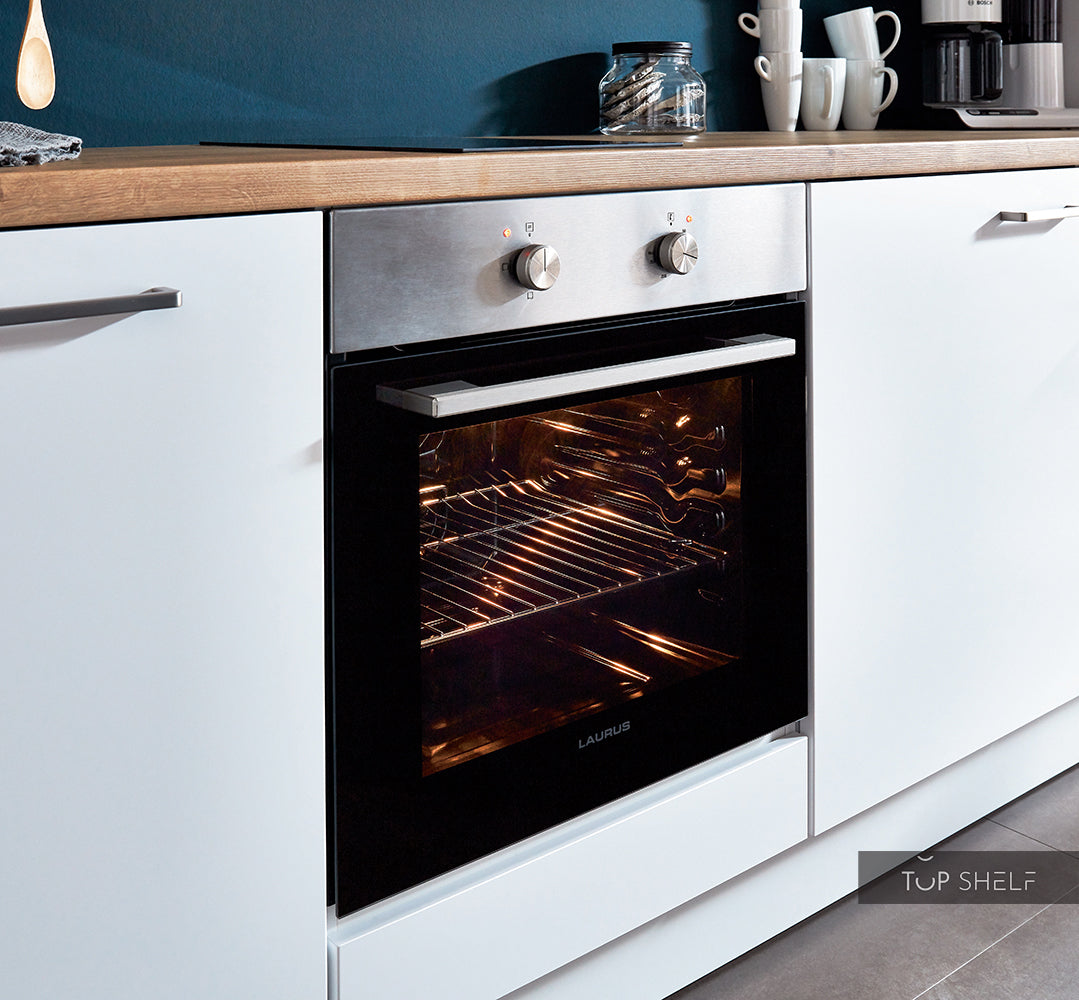 nobilia Einbauküche Köln Frontfarbe Alpinweiß mit Backofen Autark  Leonard Einbaubackofen Sologerät LBN1113X in Schwarz