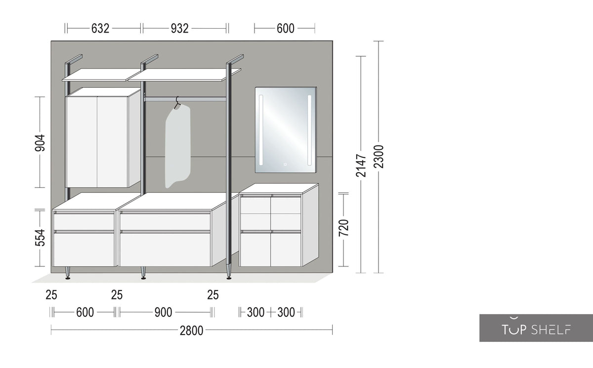nobilia Garderobe Set Flurgarderobe 280 cm LUX 819 Seidengrau Hochglanz