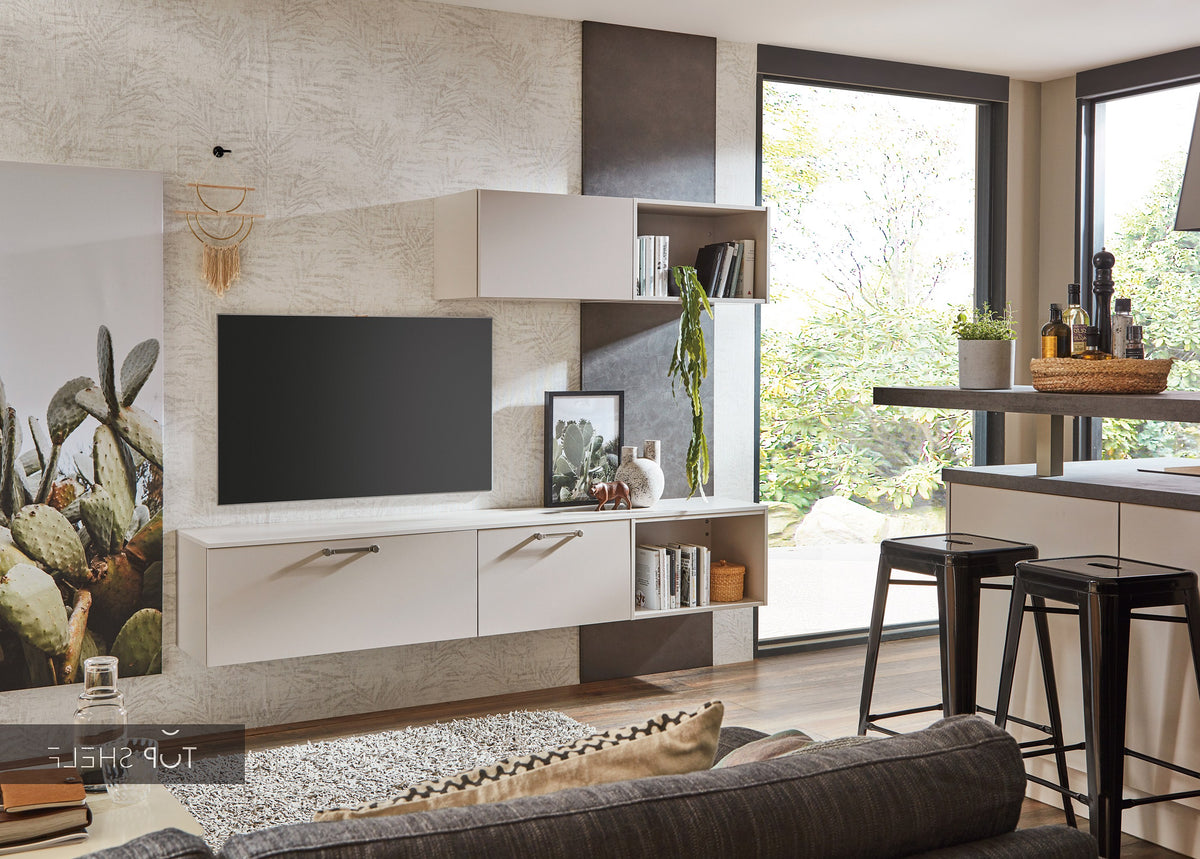 nobilia Küchenzeile mit Kücheninsel &amp; Living Laser 415 Sand 245 + 210 + 220cm Küche &amp; Wohnen konfigurierbar mit E-Geräten spiegelverkehrt