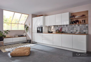 nobilia Küche Küchenzeile Pura 834 Lack Weiß Hochglanz 400 cm konfigurierbar mit E-Geräten