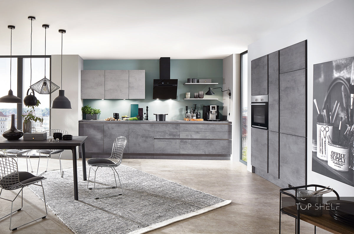 nobilia Küche Küchenzeile Riva 889 Beton Schiefergrau 360 + 150 cm konfigurierbar mit E-Geräten