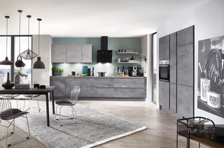 nobilia Cocina Línea de cocina Riva 889 Hormigón Gris pizarra sin tiradores 360 + 150 cm configurable - - sin electrodomésticos / no