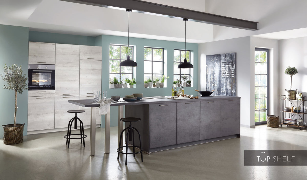 nobilia Küche mit Kücheninsel Riva 889 Beton Schiefergrau 360 + 180 cm konfigurierbar mit E-Geräten