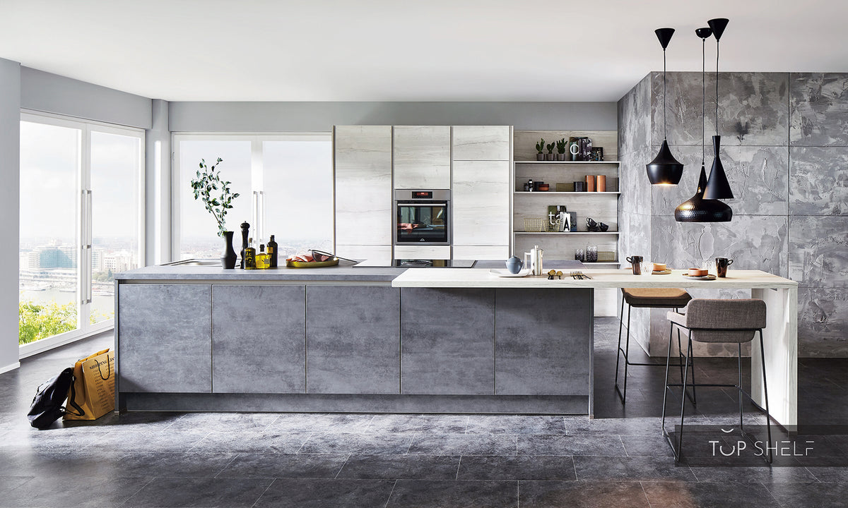 nobilia Küche mit Kücheninsel Riva 889 Beton Schiefergrau 420 + 270 cm konfigurierbar mit E-Geräten