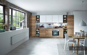 nobilia Küchenzeile Structura 402 Eiche Havanna Nischenverkleidung 445 Dekor World of Tee 420 cm konfigurierbar mit E-Geräten