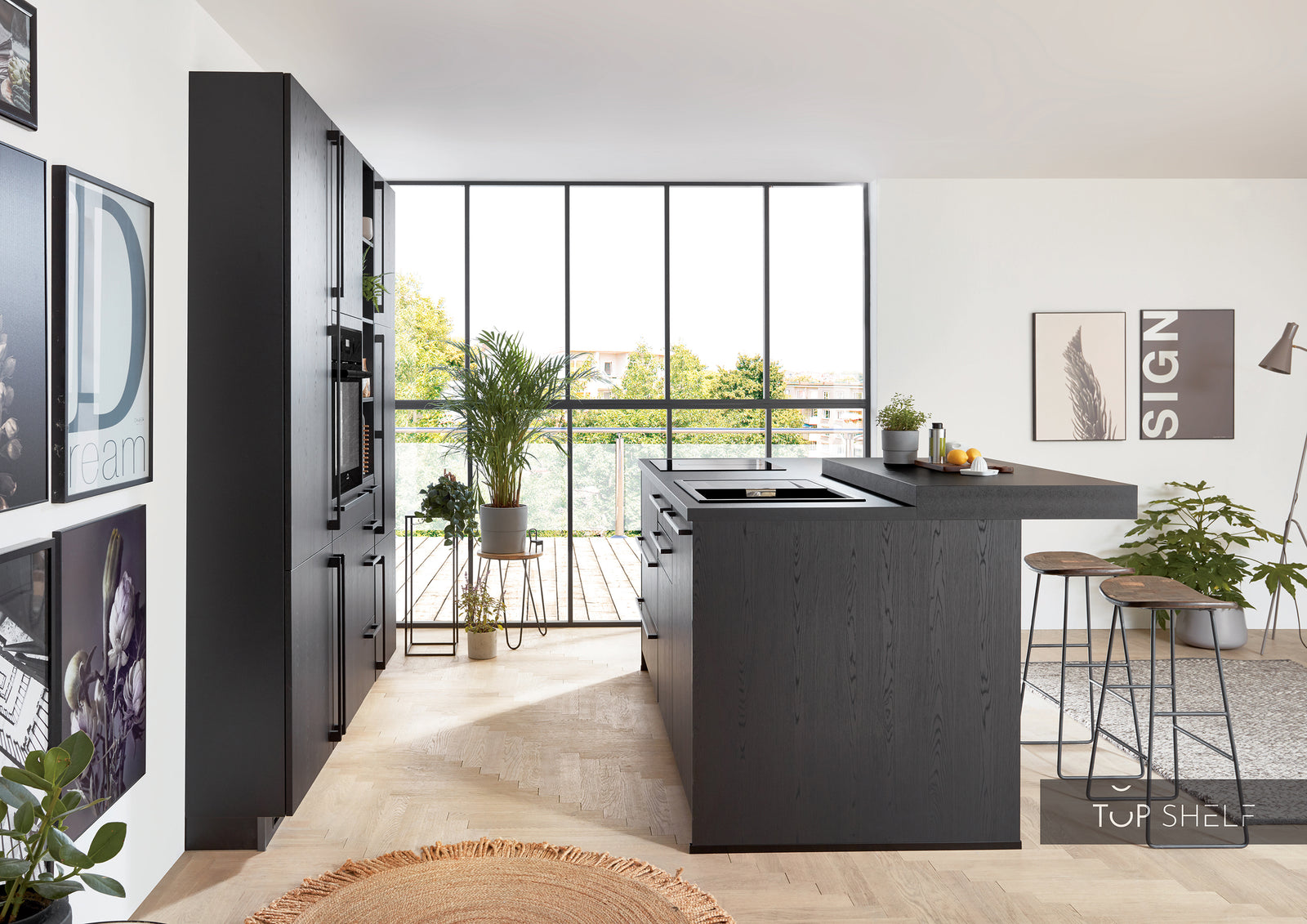 nobilia Küchenzeile mit Kücheninsel Structura 403 Eiche Nero 210 + 210 cm konfigurierbar mit E-Geräten