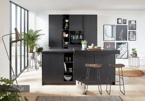 nobilia Inselküche Structura 403 Eiche Nero 210 + 210 cm konfigurierbar mit E-Geräten spiegelverkehrt