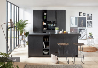 nobilia keukenblok met kookeiland Structura 403 Eiche Nero 210 + 210 cm configureerbaar - - zonder elektrische apparaten & accessoires / spiegelbeeldig
