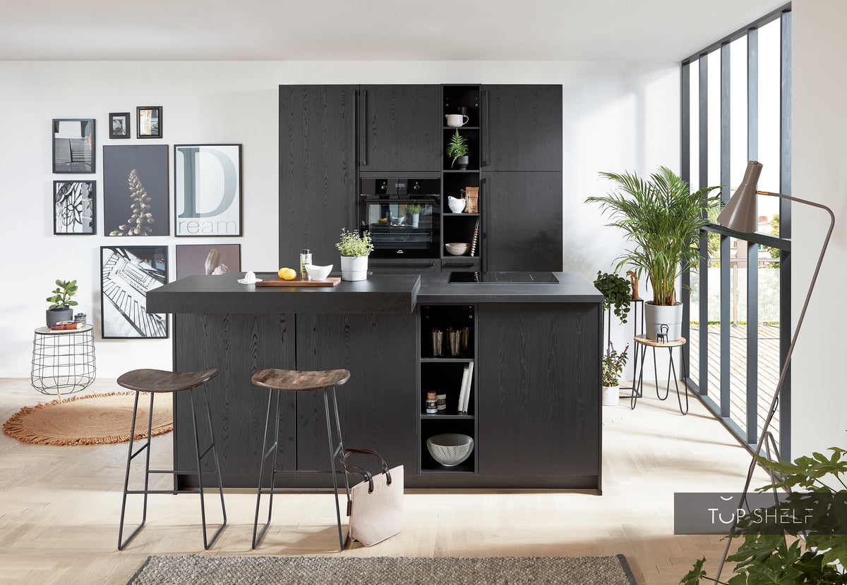 nobilia Küchenzeile mit Kücheninsel Structura 403 Eiche Nero 210 + 210 cm konfigurierbar mit E-Geräten