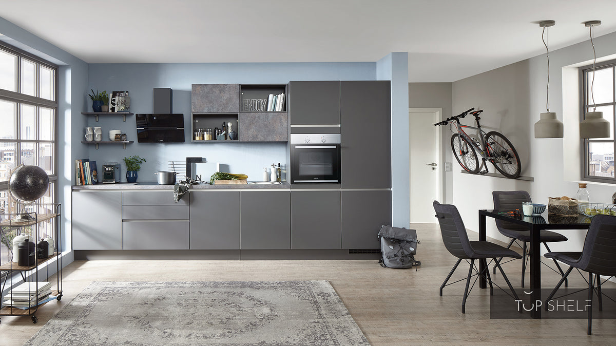 nobilia Küche Küchenzeile Touch 334 Lacklaminat Schiefergrau supermatt 400 cm konfigurierbar mit E-Geräten